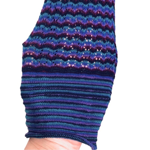 Free People Bodycon Knit Dress 70s Vintage Style Semi Sheer Stripe Purple Blue - Picture 7 of 16